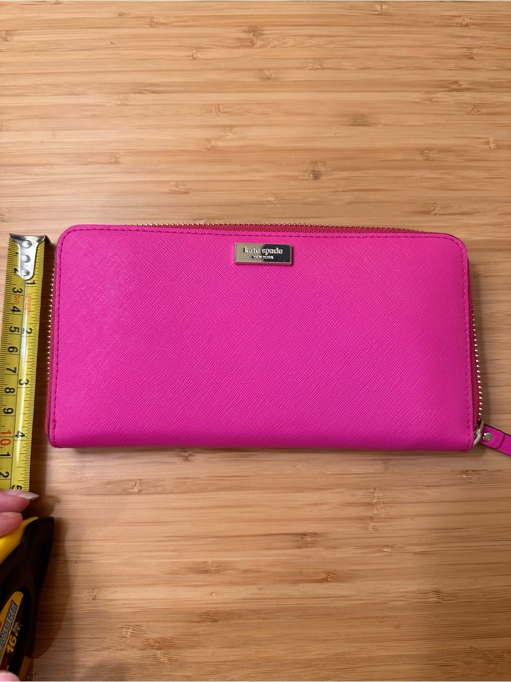 Kate Spade Pink Wallet with Striped Lining and Gold Plaque Detailing - Picture 9 of 9